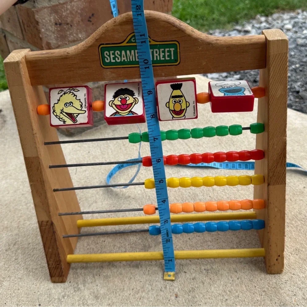 Vintage Sesame Street Wooden Abacus Counting Toy Big‎ Bird Ernie Bert Cookie